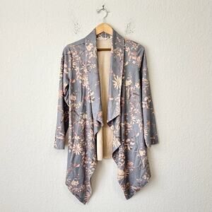 SOFT SURROUNDINGS Drape Shape Jacket Gray Floral Faux Suede Bohemian